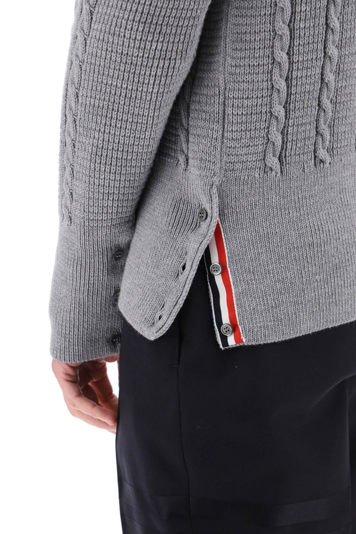 THOM BROWNE cable wool sweater with rwb detail