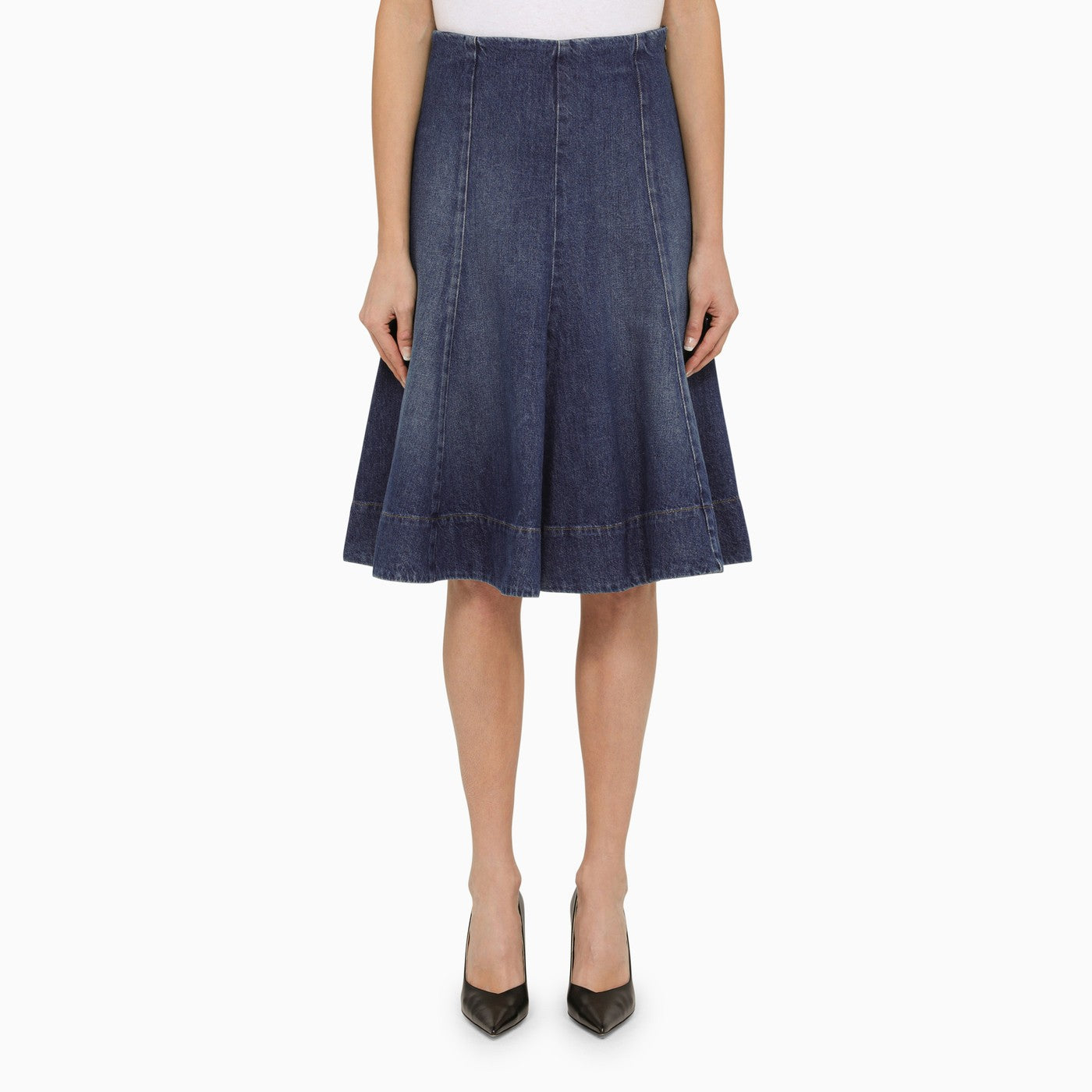 Khaite The Lennox Blue Denim Skirt