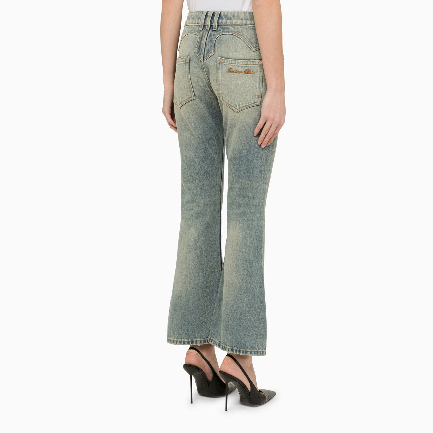 Balmain Washed Effect Cropped Denim Jeans