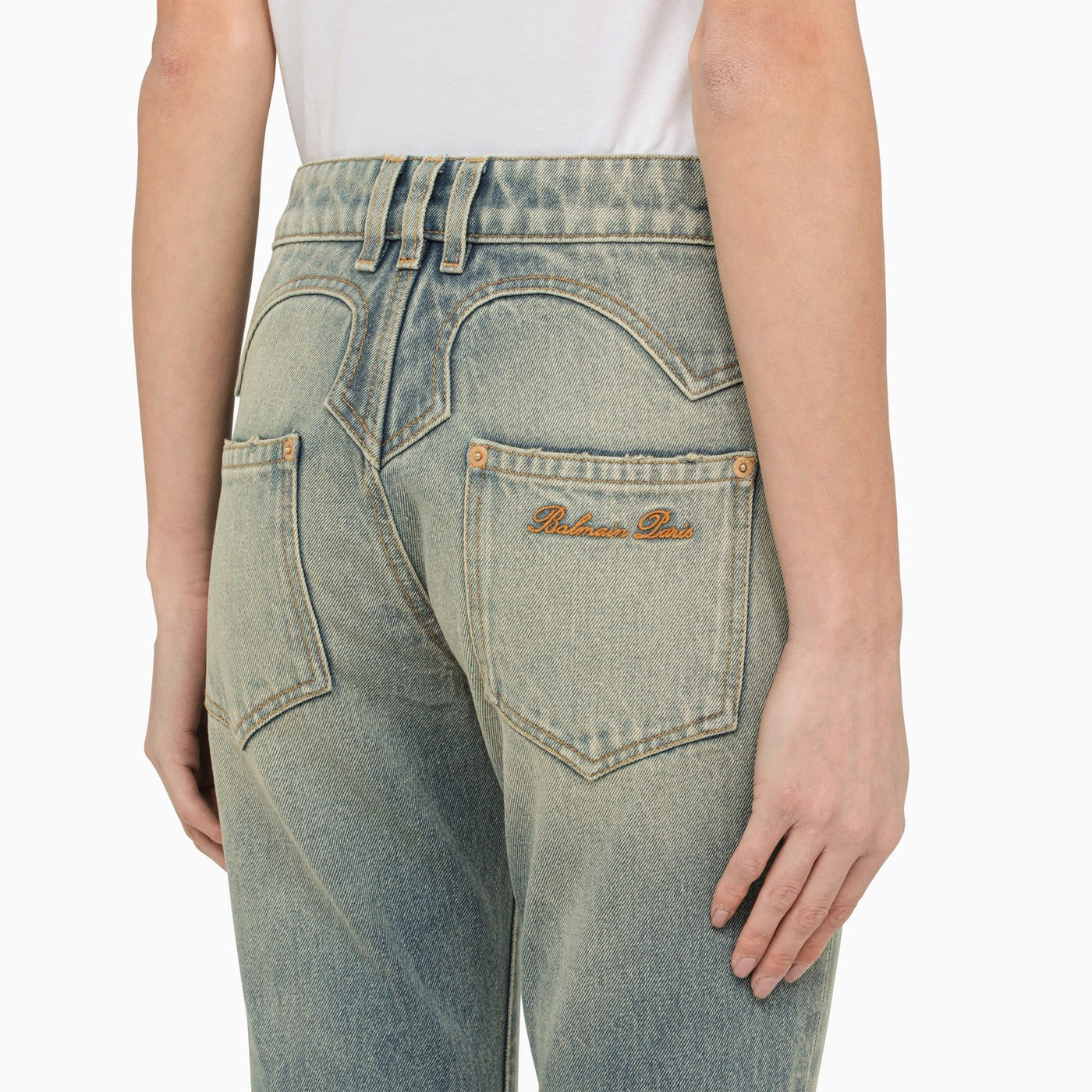 Balmain Washed Effect Cropped Denim Jeans