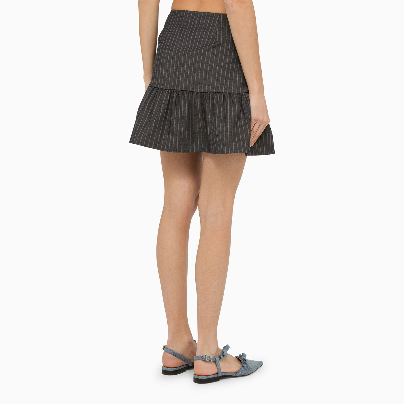 Ganni Grey Pinstripe Mini Skirt With Ruffles