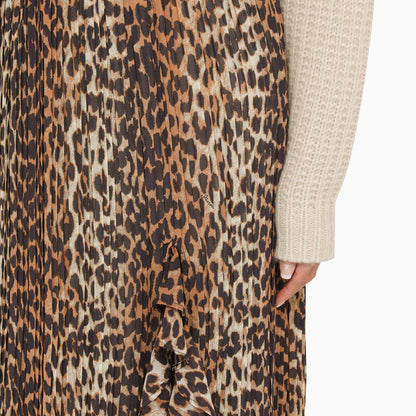 Ganni Leopard Print Midi Skirt With Ruffles