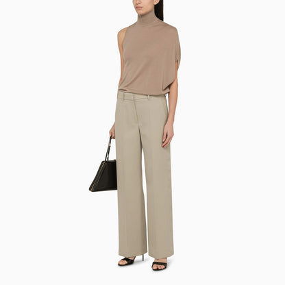 Calvin Klein Taupe One Shoulder Turtleneck In Wool