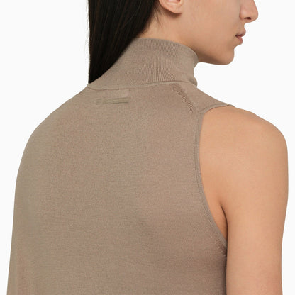 Calvin Klein Taupe One Shoulder Turtleneck In Wool