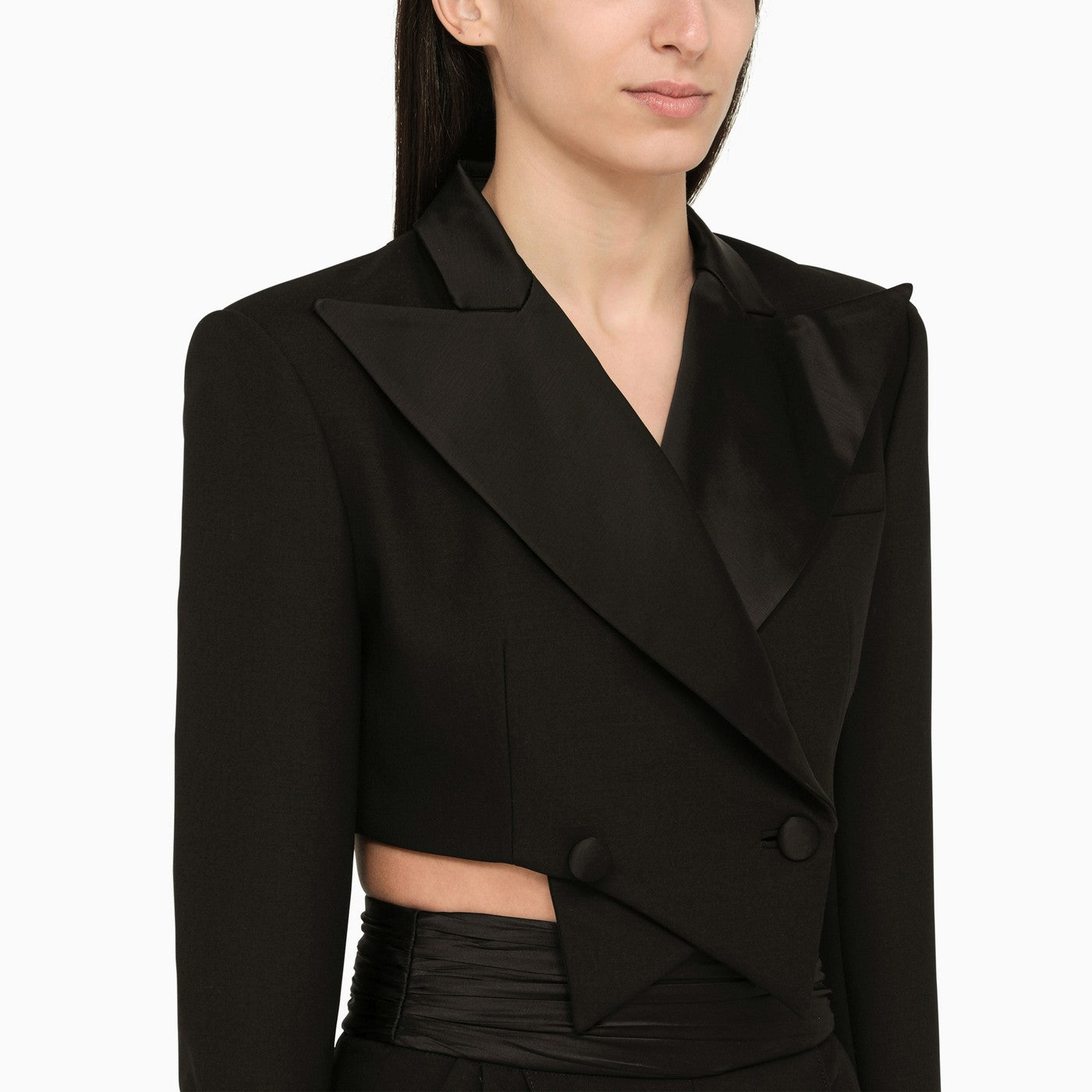 La Quan Smith Black Double Breasted Cropped Jacket