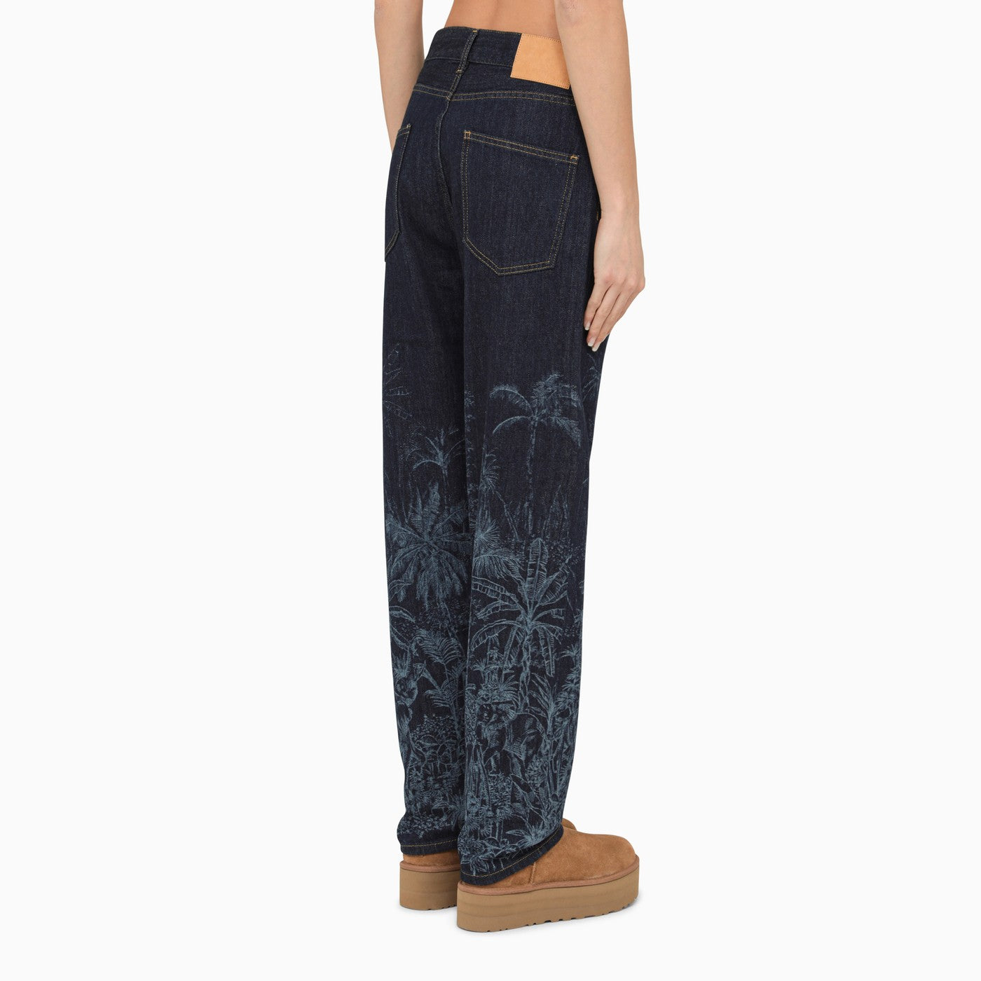 Alanui Blue Regular Jeans With Floral Pattern