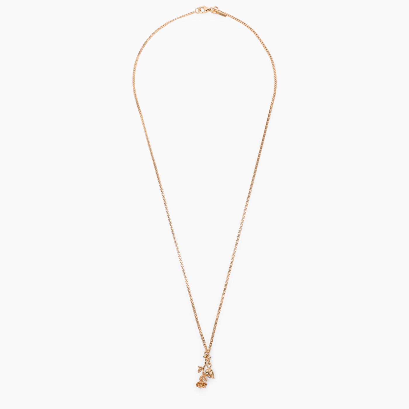 Emanuele Bicocchi Rose And Skull Necklace In 925 Gold Plated Silver