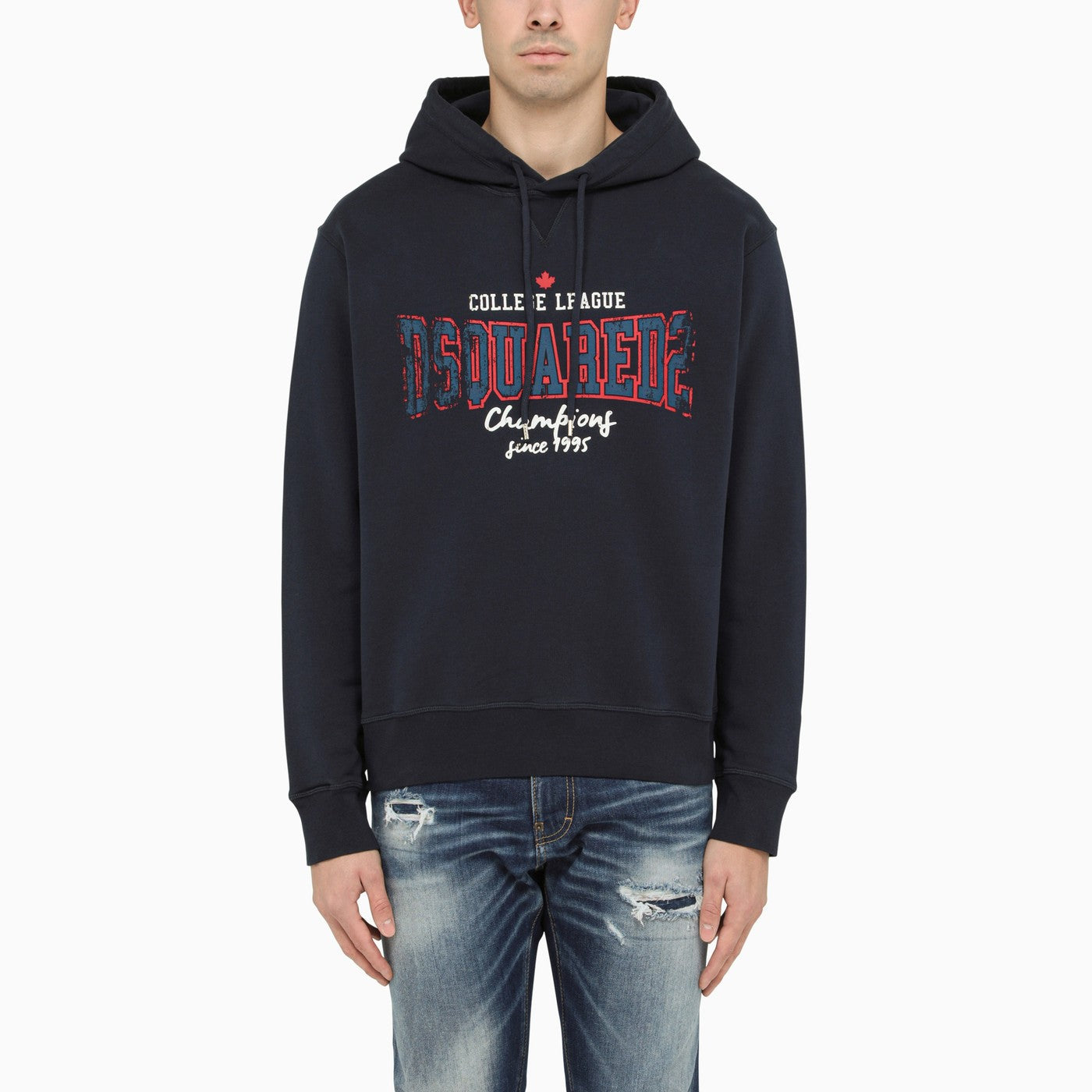 Dsquared2 Dark Blue Cotton Hooded Sweatshirt With Print