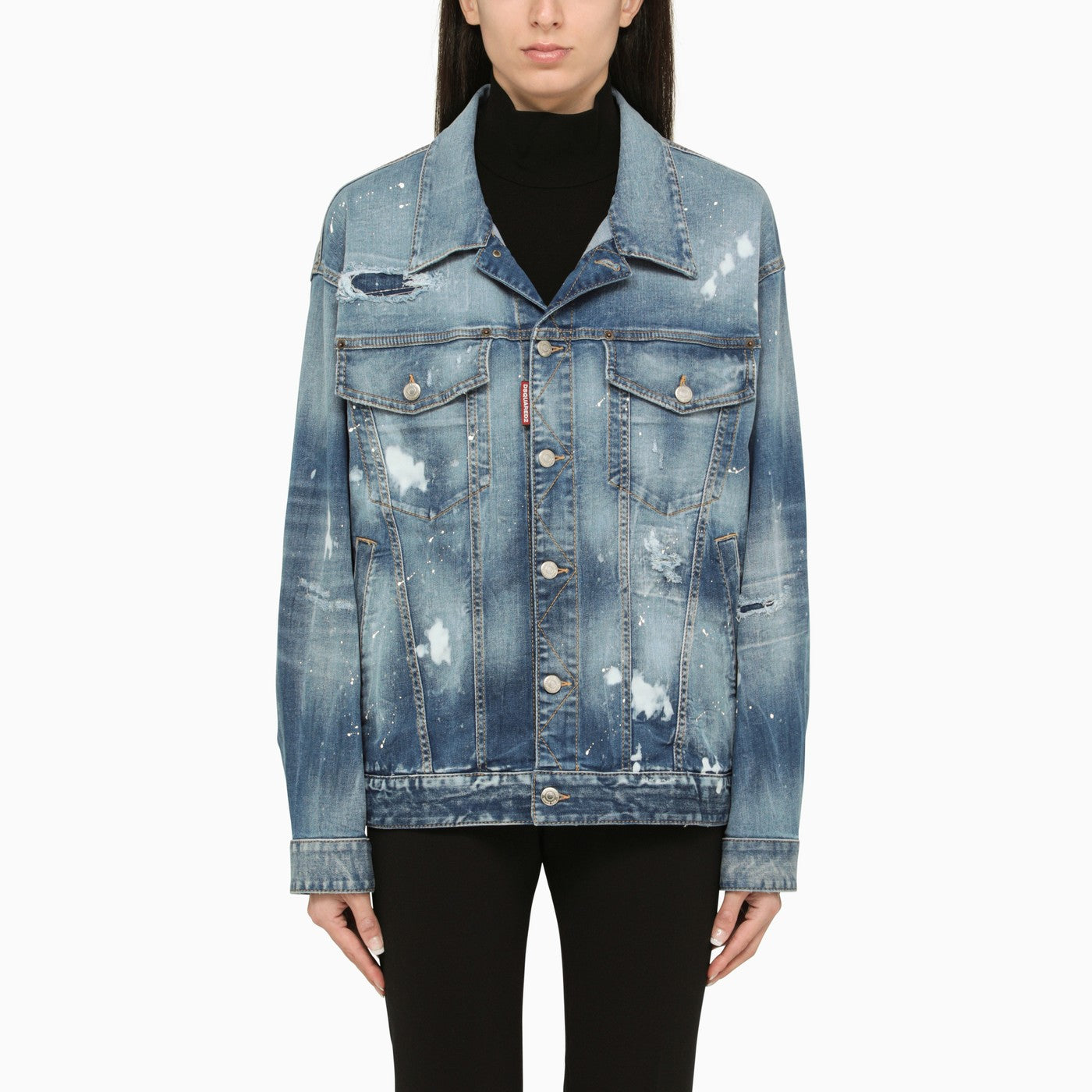 Dsquared2 Blue Denim Jacket With Wear