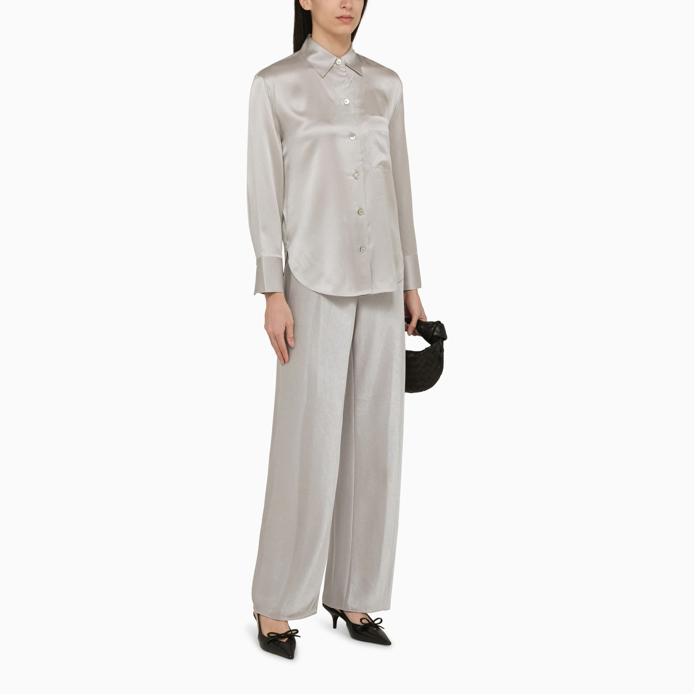 Vince Classic Pearl Grey Silk Shirt