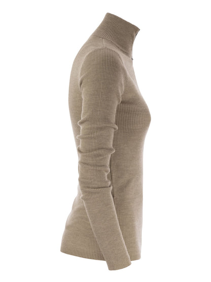 Brunello Cucinelli Lightweight Ribbed Virgin Wool And Cashmere Sweater With Precious Half Zip