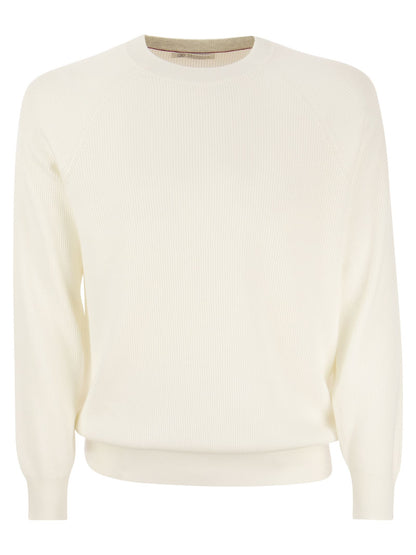 Brunello Cucinelli Cotton Rib Sweater With Raglan Sleeve